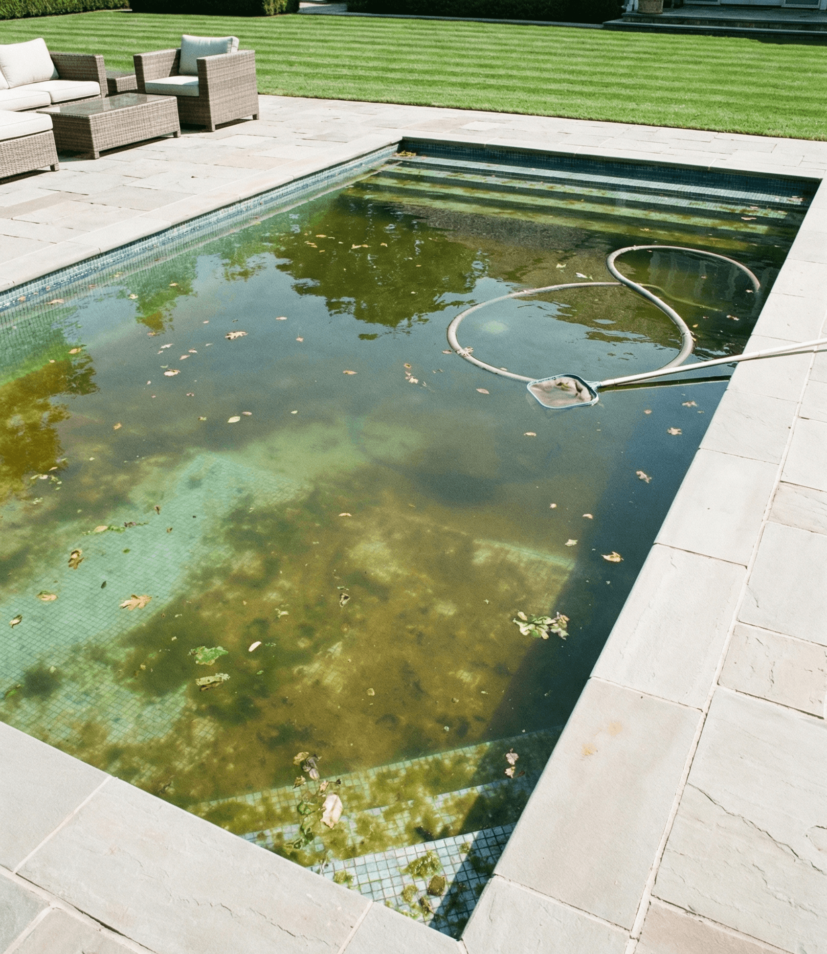 Residential swimming pool prior to maintenance service